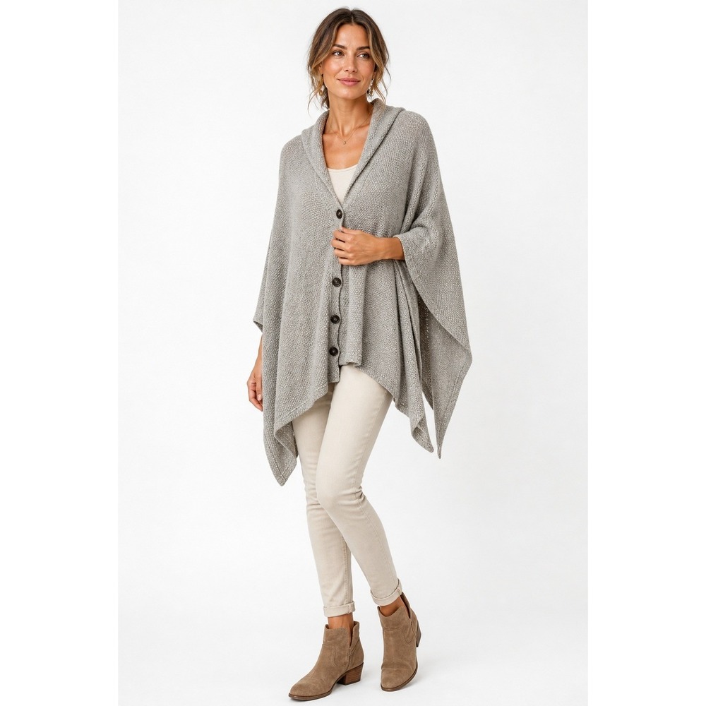 Evy's Tree Grey Cotton Button Front Wrap Poncho Cape ‎ Womens One Size